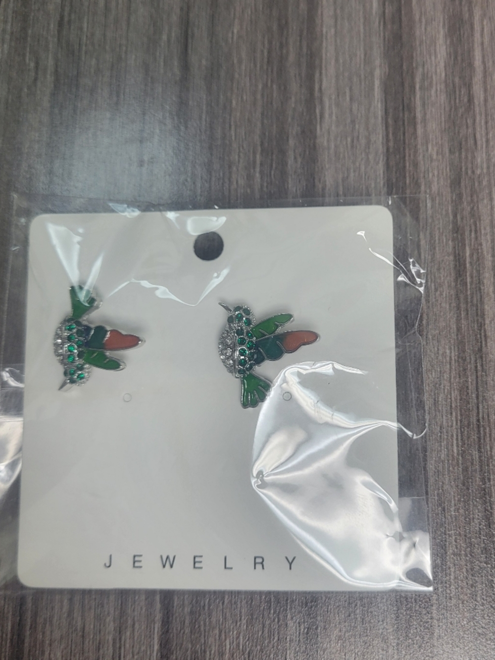Nwt Hummingbird Green and Coral Leaf Crystal Stud Earrings